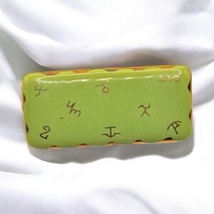 Vintage Abstract Symbol Brooch – Green Glazed Porcelain Pin – 2” MCM